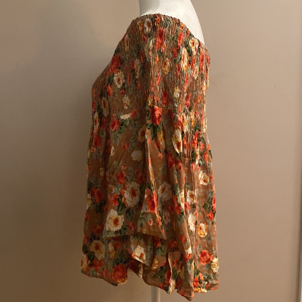 Angie Smocked Baby Doll Floral Bell Sleeve Blouse - Picture 4 of 11